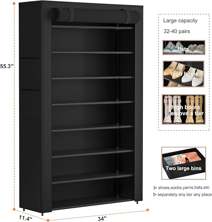 OYREL Tall Shoe Rack Dustproof Cabinet Large Capacity 8 Tier Shoe Organizer