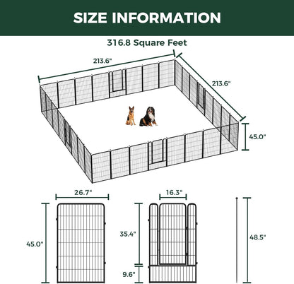 FXW Rollick Unleashed Dog Playpen for Indoor, Yard, RV Camping, 45 inch 32 Panels for Large Dogs, Black│Patented