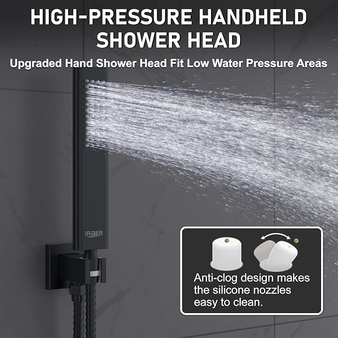 Iriber Shower Set with 12 Inch High Pressure Rain Shower Head and Handheld and