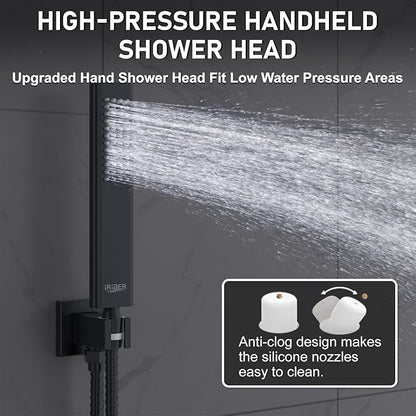 Iriber Shower Set with 12 Inch High Pressure Rain Shower Head and Handheld and