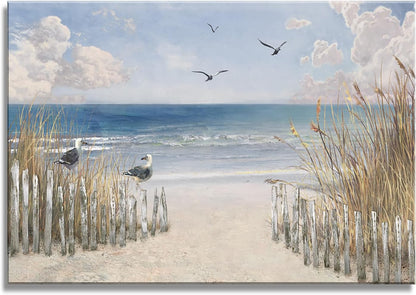 XXMWallArt FC3781 Sandy Beach Wall Art Canvas Print Wall Art Seascape Blue Print Home Decor Abstract Coastal Picture Modern Ocean Artwork for Living Room Bedroom Bathroom Office Decor
