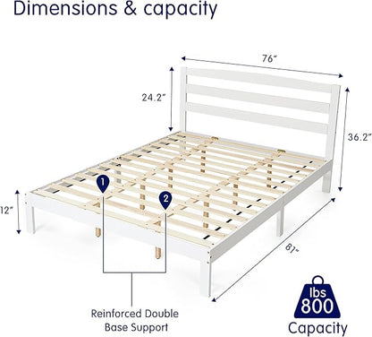 Hokway Wood King Bed Frame and Headboard- No Wobble,Noise-Free,Easy Assembly with Precise Holes,12 in Reinforced Center Legs,No Box Spring Needed,White