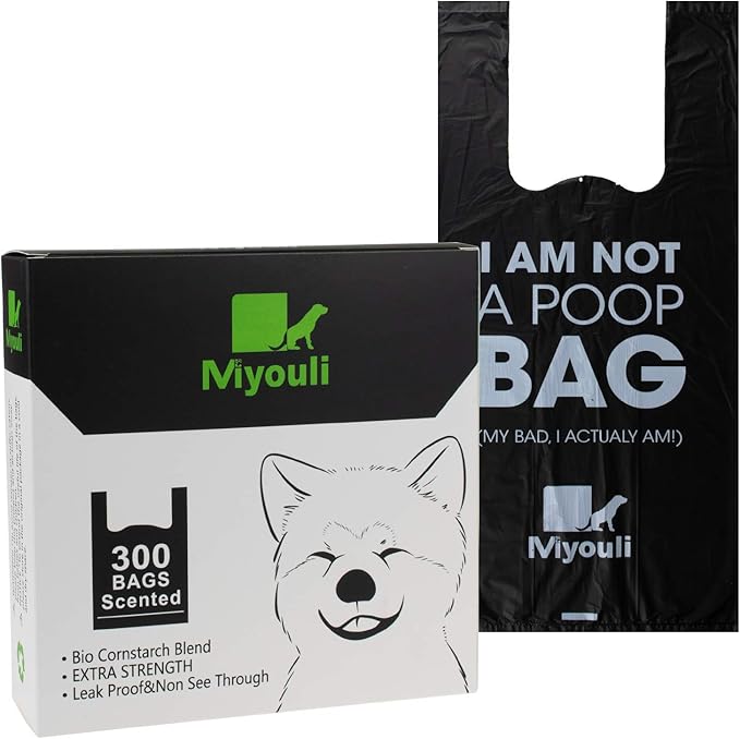 300 Counts Extra Thick Black Pet Poop Waste Bags With Handles for Dogs Ocean Wind-Scented
