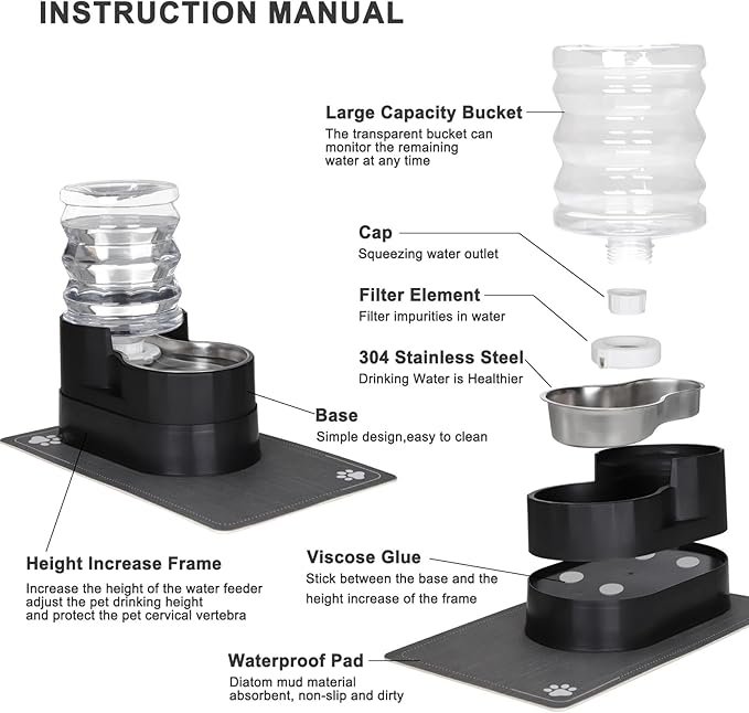 RIZZARI Automatic Cat Water Dispenser: Large 5L Black