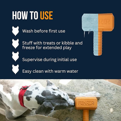 Fenrir Hammer Dog Chew Toy Strong Rubber Stuffable Enrichment Toy for Chewers (Black, Large)