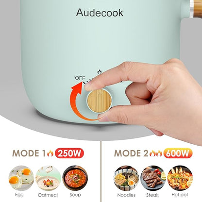 Audecook Hot Pot Electric with Steamer, 1.5L Portable Nonstick Mini Multicooker
