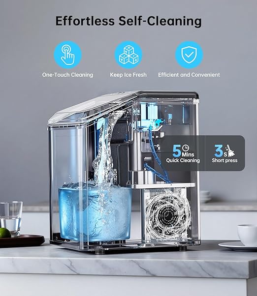 WIE Nugget Ice Maker Countertop 40LBS/24H, Chewable Pellet Ice Makers 8 Mins