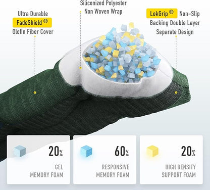 SUNROX LokGrip Non Slip Tufted Memory Foam Bench Cushion, FadeShield Water Resistant Durable Thicken Outdoor/Indoor Bench Seat Pads 42x16x4 inch, Heather Fern
