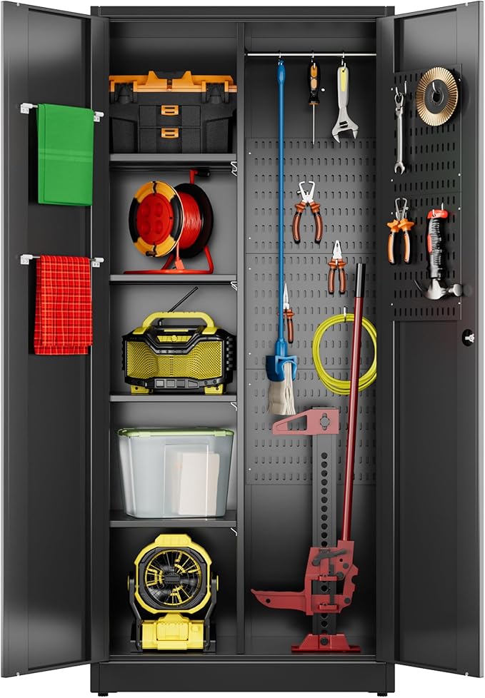 SUXXAN Broom Closet Storage Cabinet 71.4"x 31.5"x15.7", Metal Cleaning Cabinets