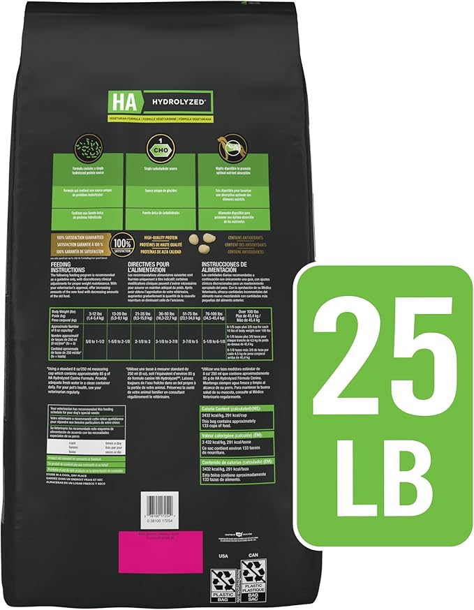 Purina Pro Plan Veterinary Diets HA Hydrolyzed Protein Dog Food Dry Vegetarian Formula - 25 lb. Bag
