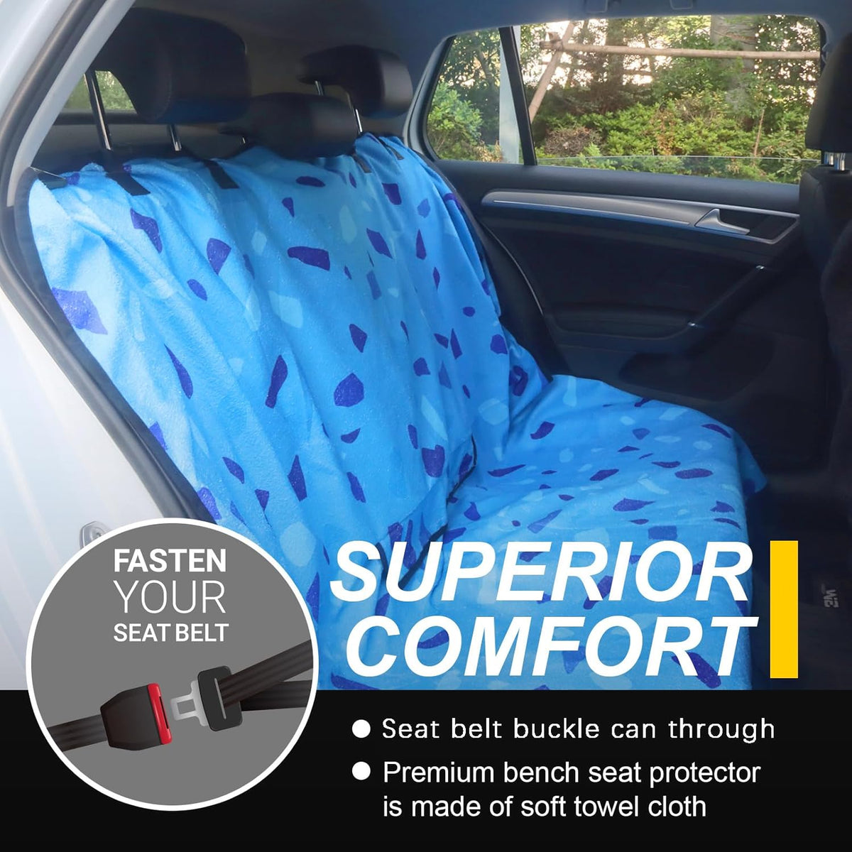Back Seat Cover for Car Trucks Van SUV,Waterproof Rear Bench Towel Seat Covers for Dogs and Kids,Automotive Backseat Protector (Blue Marbling)
