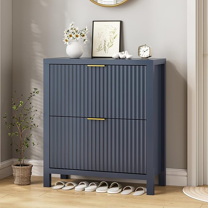 Shoe Cabinet Storage for Entryway, Fluted Shoe Cabinet