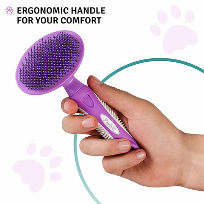 Round Bristle Pet Brush for Dogs and Cats - Soft Dog Brush for Grooming Short or Long Hair - Gentle Tool for Sensitive Skin Removes Dander, Dirt, and Detangles (Purple)