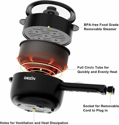 Dezin Electric Cooker, 2L Non-Stick Sauté Pan, Rapid Noodles Cooker, Mini Pot
