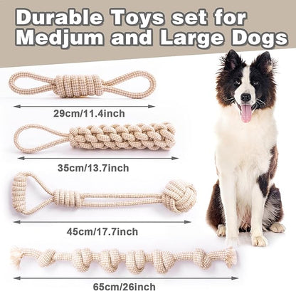 Dog Rope Toy, Rope Toys for Dogs Aggressive Chewers, for Large Dogs for Cleaning Teeth, Bite Resistant, 4 Pack