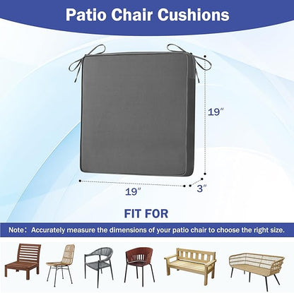 Patio Chair Cushions, 19" x 19" x 3" Outdoor Chair Cushions Set of 4, Waterproof Outdoor Cushions for Patio Furniture, Outdoors Seat Cushions Set of 4 with Handle and Ties, Grey