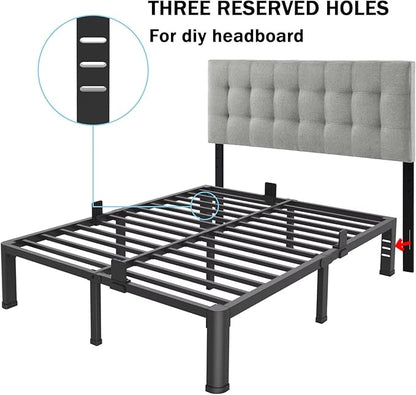 FUIOBYVV 14 Inch Full Bed Frame with Rounded Corner and Headboard Hole Mattress Retainers 3500 LBS Metal Heavy Duty Steel Slats Support No Box Spring Needed Platform Noise Free Easy Assembly