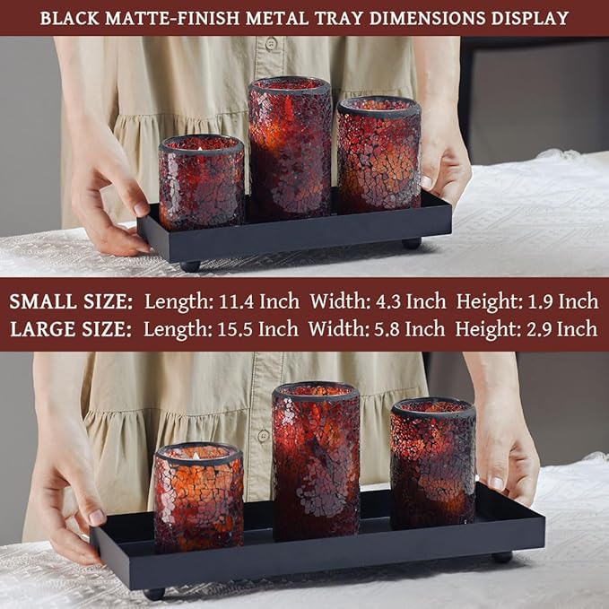 Rectangle Black Matte Metal Tray, Suit for Candle Holder, Vanity Decor Projects, Bathroom Toilet Tank Tray, Perfume or Jewelry Storage, and Coffee Table Centerpiece