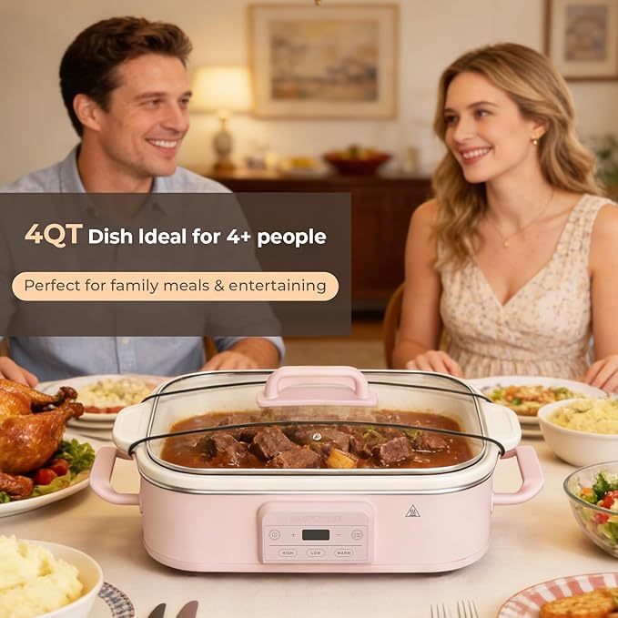 Magnifique 4 Quart Casserole Digital Slow Cooker, Premium Ceramic Bakeware