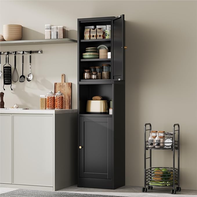2-Door Metal Storage Cabinet, Tall Slim Pantry Organizer