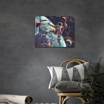 Quorin Astronaut Wall Art Funny Spaceman Basketball Pictures Space Galaxy Planet Wall Decor Canvas Print Painting Artwork for Bathroom Living Room Bedroom 12"x16"