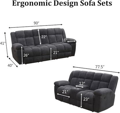 Manual Recliner Sofa Set,Fabric Reclining Couch Set,Modern Living Room Furniture Set,Reclining Sofa Couch Chair for Living Room Home Office (Dark Grey Upgraded Version, Sofa+Loveseat)