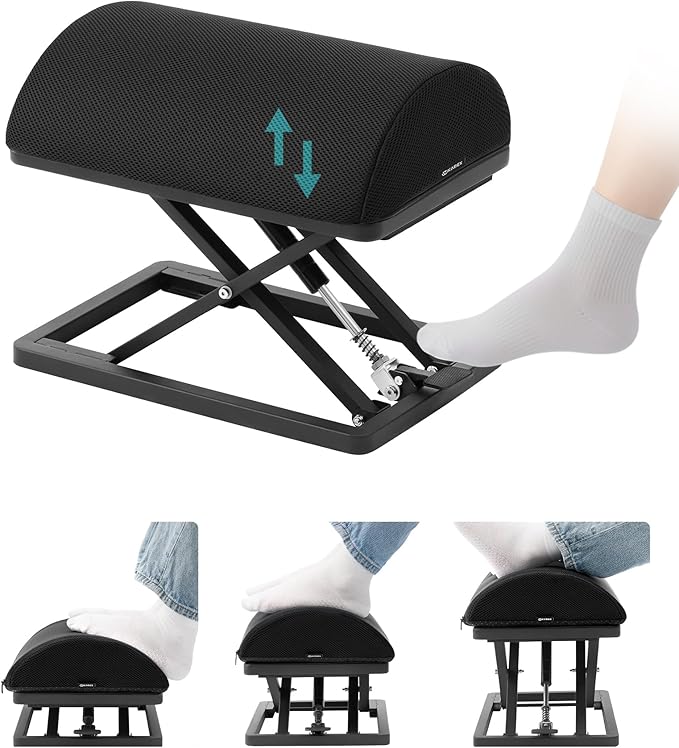 Truly Infinite Height Adjustable Footrest｜No Bending Needed—Foot Step-to-Adjust｜2.7"-13.1" Height｜Washable｜Foot Rest Stool for Under Desk at Work, Office/Home/Gaming/Study Desk Essentials