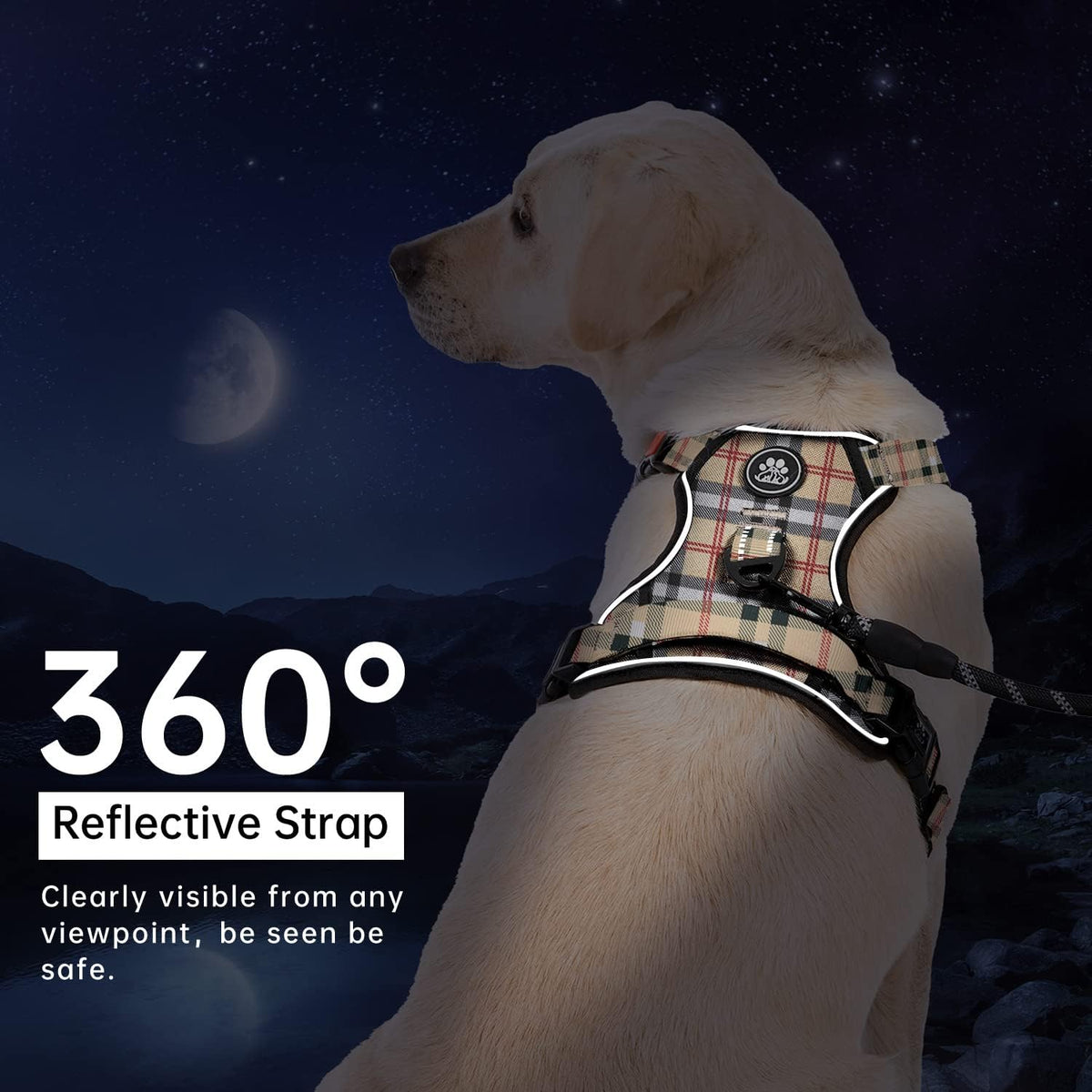 IVY&LANE No Pull Dog Harness with Leash Set, Reflective No Choke Pet Vest,Adjustable Oxford Dog Vest Harness with Easy Control Handle for Medium Lagre Dogs (Checkered Beige,M)