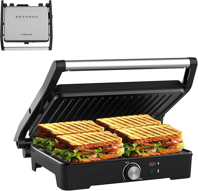 Panini Press, Sandwich Press Grill, 180 Degree Open, Non-Stick Grill, Table