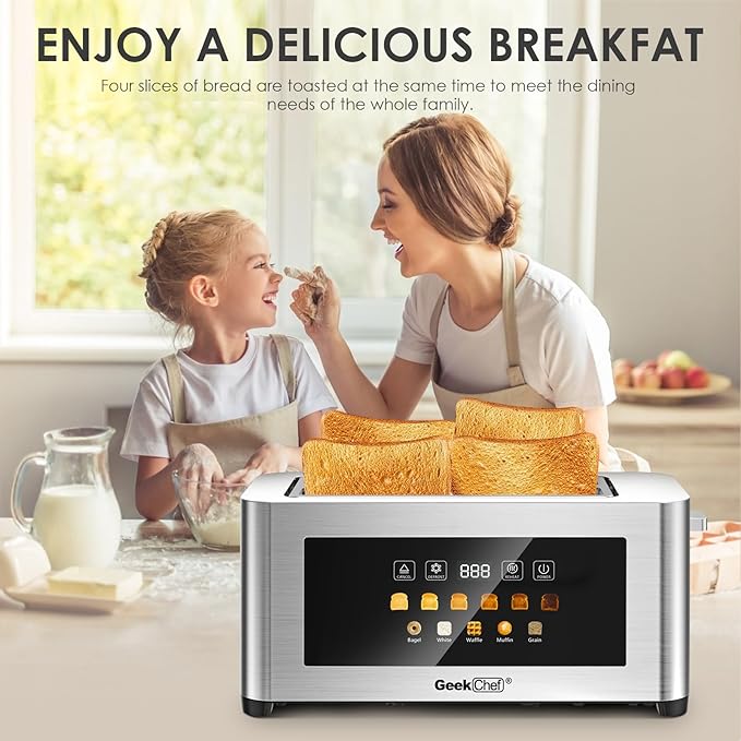 Geek Chef Long Slot Toaster 4 Slice, 1.5" Touch Screen Extra Wide Slots