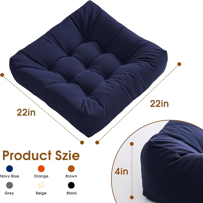 Tikuns Floor Pillow, Large Cushions (4, Navy, 22x22x4 Inch)