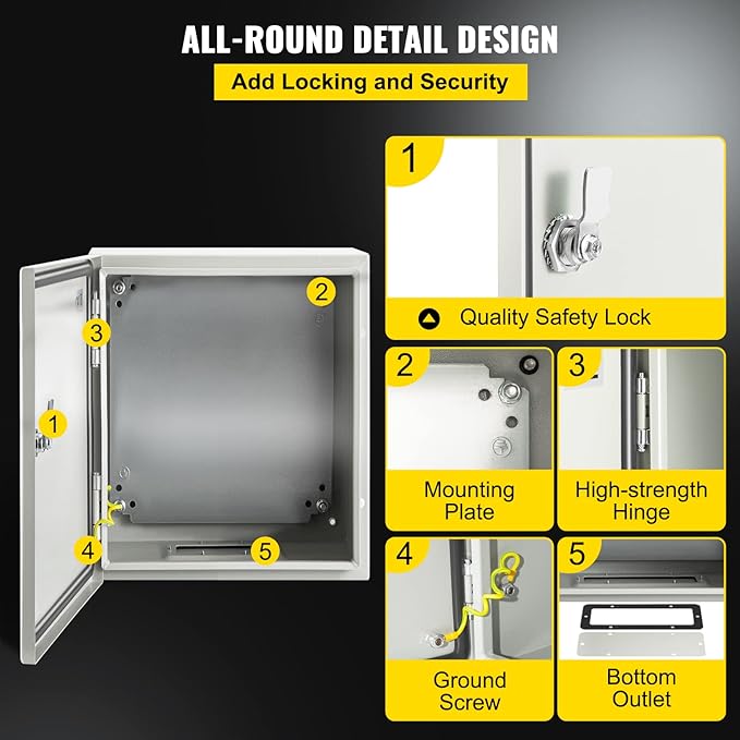 VEVOR NEMA Steel Enclosure, IP66 Waterproof & Dustproof, Outdoor/Indoor
