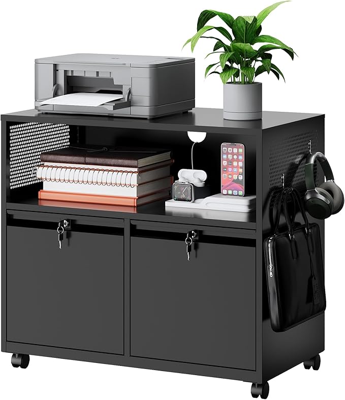 MIIIKO File Cabinet with Storage 2 Drawers, Rolling File Cabinet