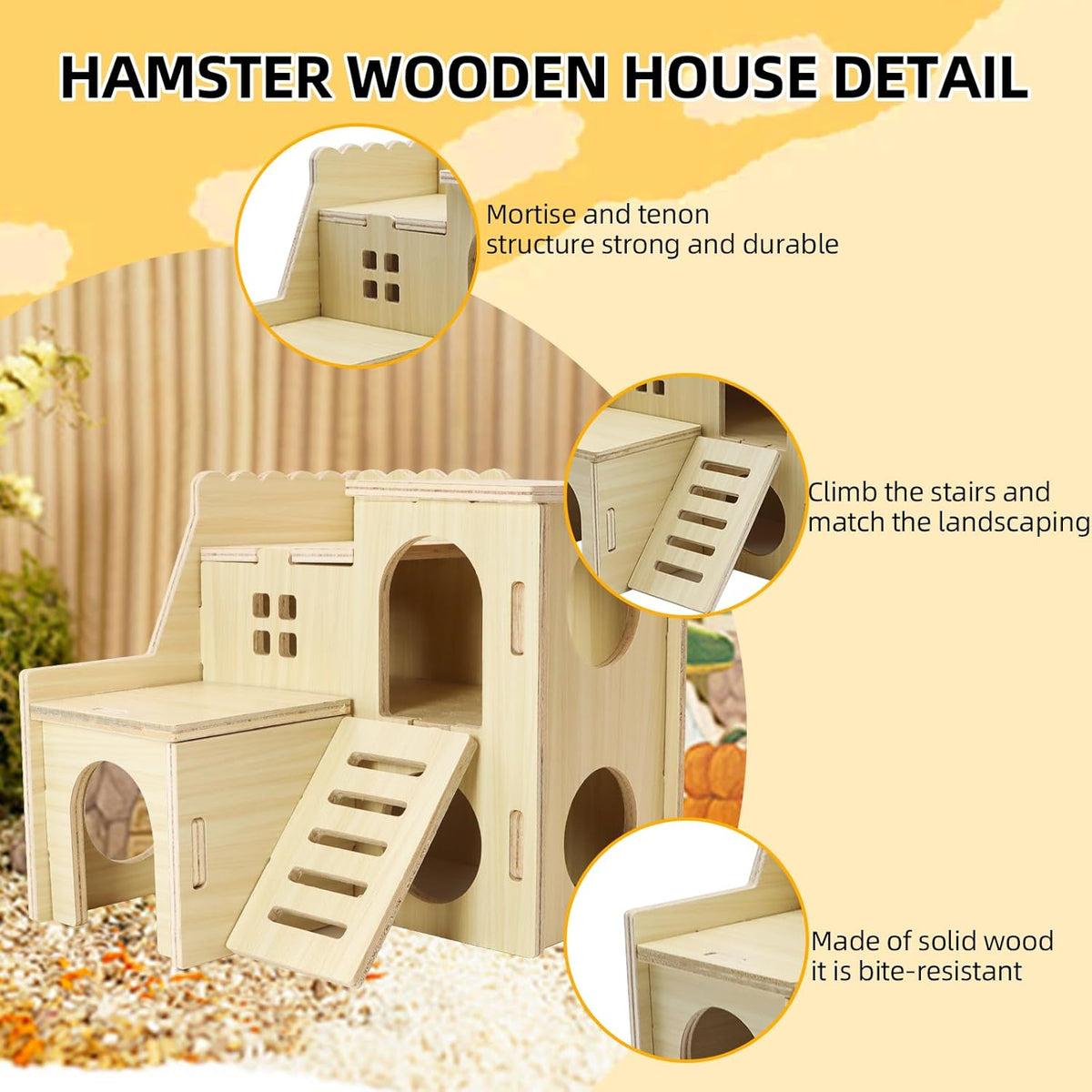 Tiny Hamster Maze Wood House with Slide House, Hamster Hideout Cage Accessories, for Dwarf Gerbils and Mouse Mice Rat Other Small Animals(Only Suitable for Hamsters)