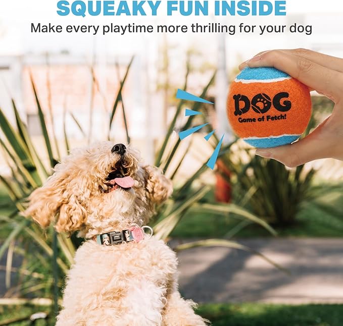 AMA SPORT Squeaky Tennis Balls for Dogs 2.0" Small Dog Tennis Balls for Throwing and Fetching Dog Toys for Training, Exercise, High Bouncing 4 Pack (Orange Light Blue)
