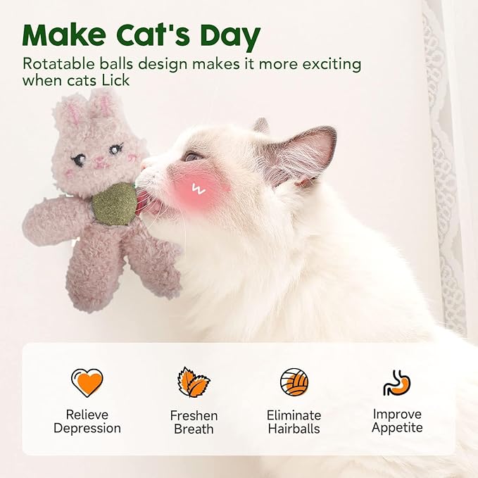 Cat Toys with Catnip Kitten Chew Bite Supplies Boredom Relief Fluffy Kitty Teeth Cleaning Chewing Cat Lovers Interactive Plush Gift (Bear)