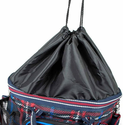 Jeffers Poplar Head Grooming Bag – Horse Grooming Organizer Tote with Pockets for Brushes, Tools, Clippers, Shampoo, Detangler – Stable Barn Kit Carrier for Horses, Pets, Navy & Merlot Plaid