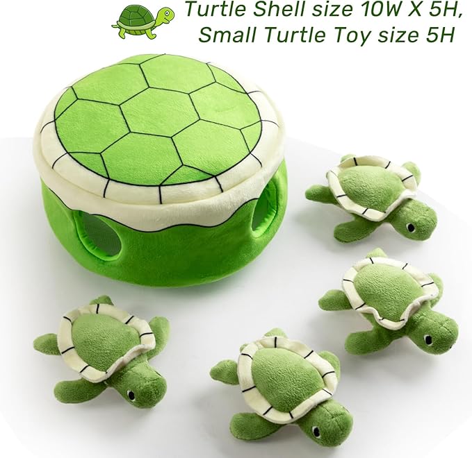 Hollypet Squeaky Dog Toy, Interactive Plush Hide and Seek Dog Toys for Small Medium Sized Dogs and Non-Aggressive Chewers, Puppy Teeth Clean Chew Toys, Turtles
