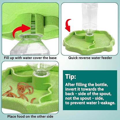 Tfwadmx 9oz 2-in-1 Reptile Water Bottle Turtle Automatic Feeders Waterer Food and Water Bowl pet Dispenser Bottle Feeding Dish for Lizard Chameleon(Green)