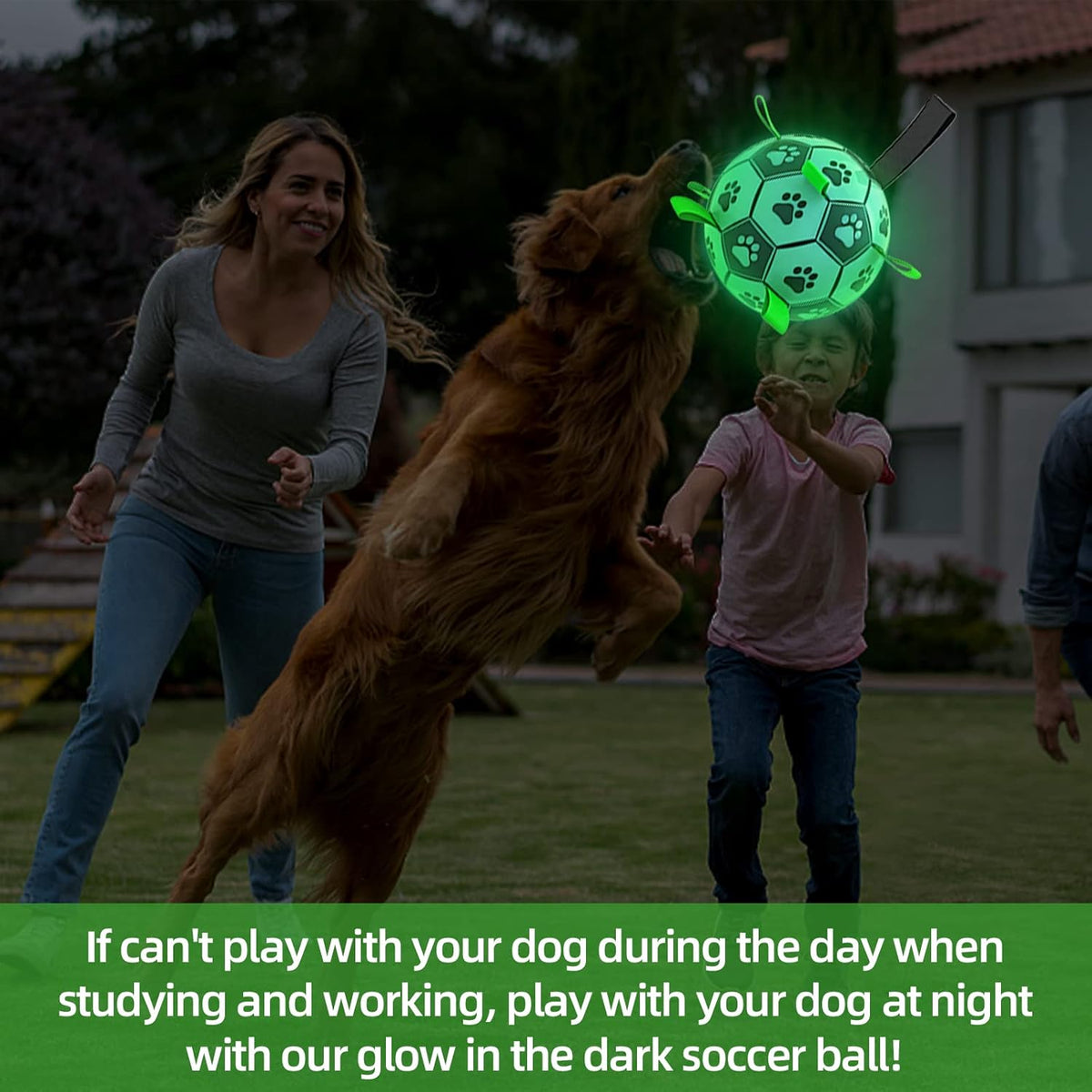 QDAN Glow in The Dark Dog Toys Soccer Ball with Straps, Outdoor Interactive Dog Toys Puppy Birthday Gifts, Dog Tug Water Toy, Light Up Dog Balls for Small & Medium Dogs（6 Inch Size 2）