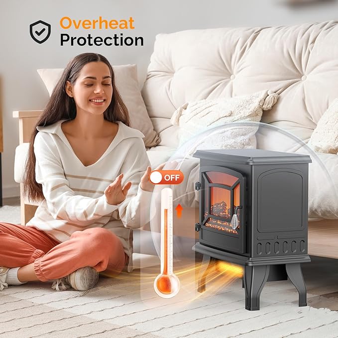 ROVSUN 20" H Electric Fireplace Stove Space Heater, 1400W Portable Freestanding