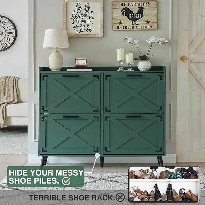 Shoe Storage Cabinet, Farmhouse Shoe Organizer