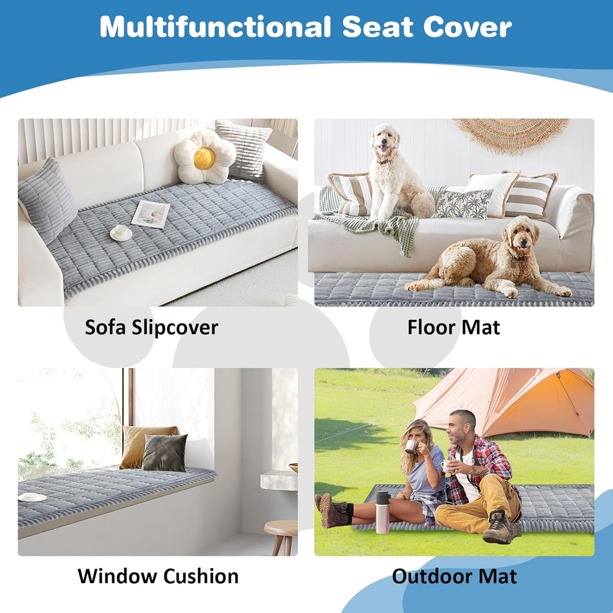 VClife Dog Car Seat Cover for Backseat Extender, Anti Slip Dog Bed Mat Travel Blanket, Pet Friendly Backseat Cover for Cars, SUVs, Small Trucks, Back Seat Extender Protector (Light Gray, 51"×23.6")