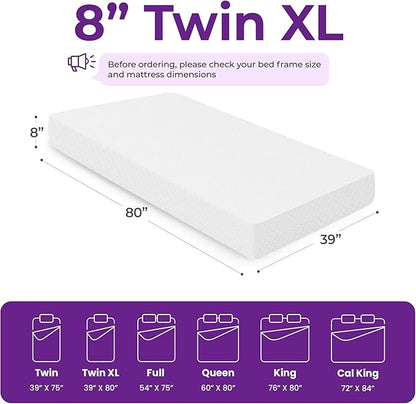 GAESTE 8 Inch Twin XL Cooling Gel Memory Foam Mattress for Cool Sleep Medium Firm CertiPUR-US Certified Foam, Mattress in a Box Pressure Relief Removable Cover No Fiberglass (Twin XL, 8 in)