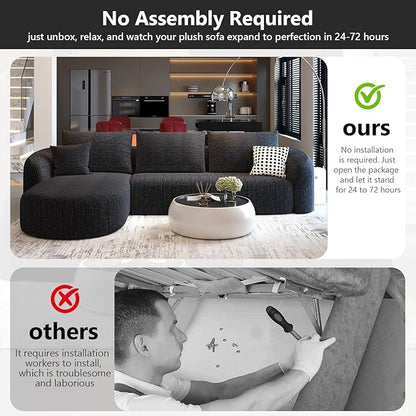111" Modular Sectional Couches Luxury Modern Curved Back Sofa,Minimalist Comfy L-Shape Boneless Cloud Couch for Living Room Apartment,(Left Facing Chaise,Black)