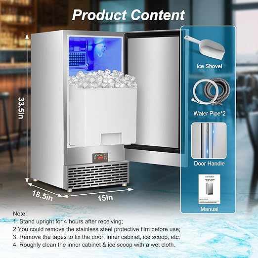 Commercial Ice Maker Machine 120 LBS/24H, 60 LBS Cold Preservation Bin