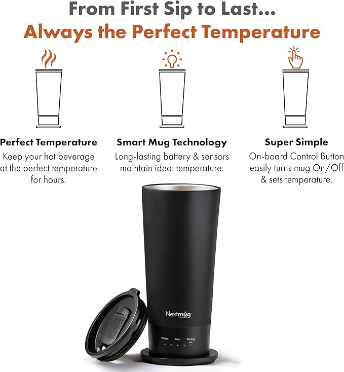 Nextmug Go - Temperature-Controlled, Self-Heating Travel Mug