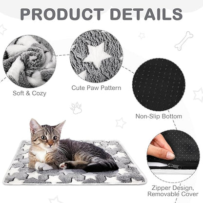 2 Pack Self Warming Cat Bed Self Heating Dog Pad Cat Warming Pad Thermal Pet Mat Washable Reflect Body Heat Removable Cover for Indoor Kittens Puppies Feral Pet(Large Star,16 x 20 Inch)