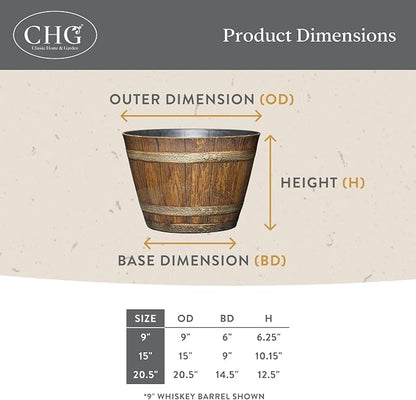 Whiskey Barrel Planters, Wood Finish Flower Planter Pot, Stylish Indoor & Outdoor Resin Garden Pots, Weather-Resistant Planting Pot (20.5" Kentucky Walnut, 1- Pack) | Wood Finish Flower Plant Pots, Indoor & Outdoor Planter, Weather-Resistant, Great for...