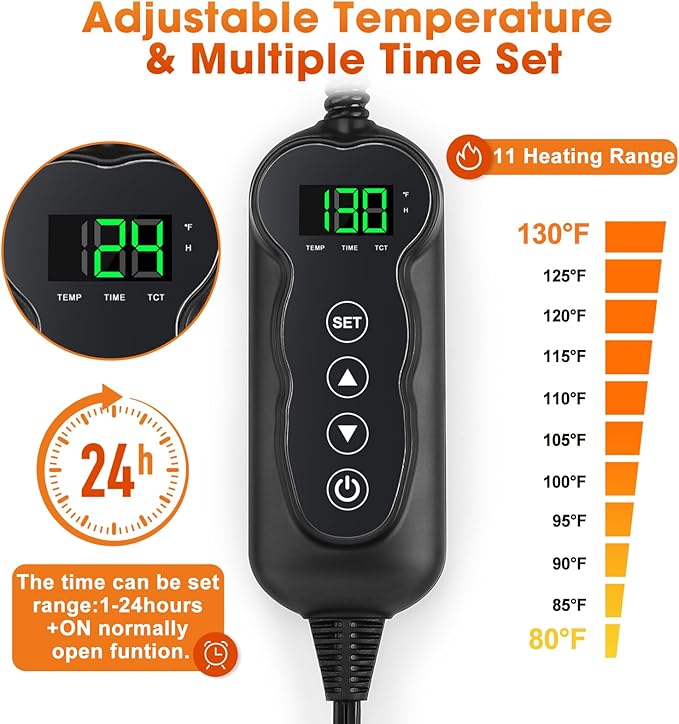 GASUR Extra Large Pet Heating Pad for Large Dogs, Waterproof Dog Heating Pad with Timer Temperature Adjustable, Indoor Heated Electric Pet Bed for Cat Dog, Anti-bite Pet Heated Pad, 47''x28'', XLarge